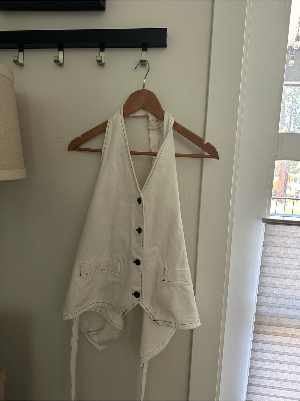 Lioness Cream Halter Vest with Contrast Topstitching